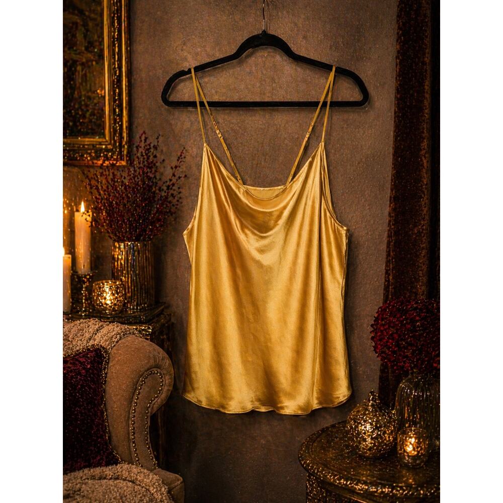 Vince 100% Silk Gold Satin Cami XL Adjustable Straps Pullover Tank NWT Luxe Chic